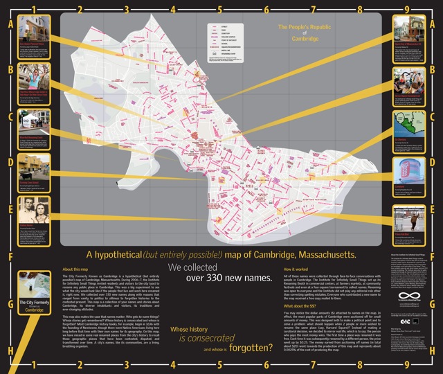 A fold out of the inside of the map, with certain places highlighted.